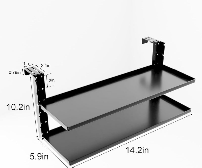 AKBFOX Office Cubicle Shelf - 14.2'' x 5.9'' Dual-Tier Storage Organizer Floating Corner Rack Hanging Shelf Height Adjustable Home Office Essentials for Planter Statue Decor Photo Frame - Image 2